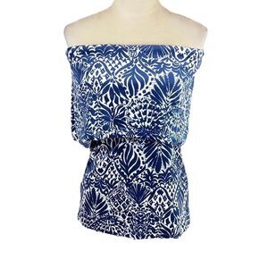 Lilly Pulitzer Blue And White Sleeveless Velour‎ Popover Top, Size XS